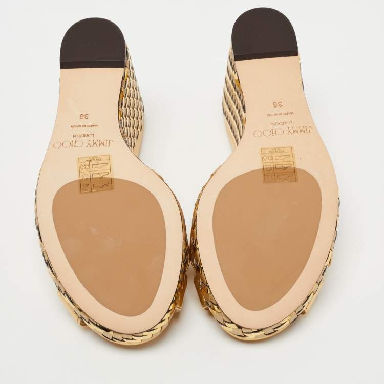 Jimmy Choo Metallic Gold Leather Prima Sandals Size 36