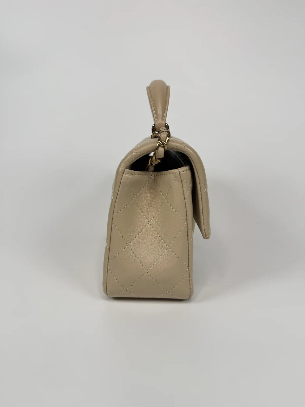 CHANEL MINI RECTANGLE TOP HANDLE IN ECRU LAMBSKIN LEATHER WITH GHW