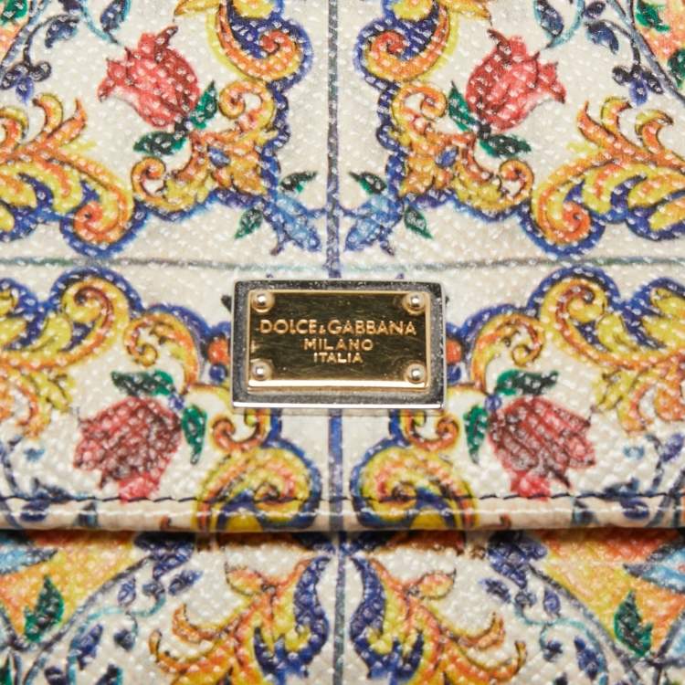 Dolce & Gabbana Multicolor Majolica Print Leather Miss Sicily Von Wallet On Chain