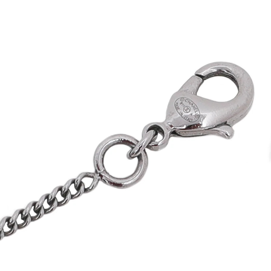 Chanel Blue CC Pearl Enamel Heart Pendant Necklace