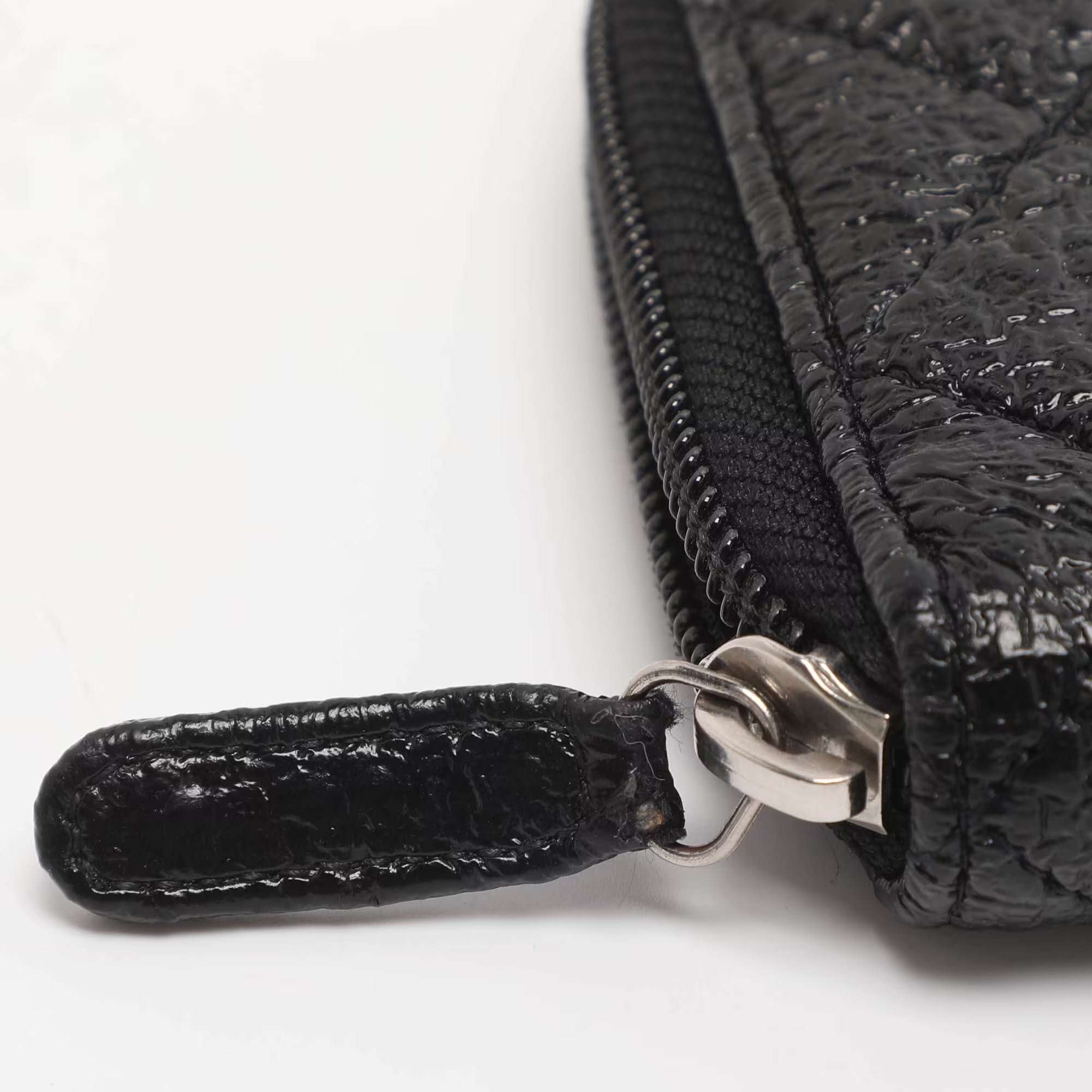 Chanel CC Black Quilted Coated Tweed Zip Around Wallet