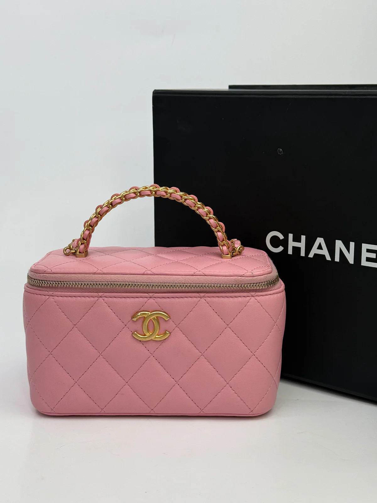 CHANEL VANITY RECTANGULAR WITH TOP HANDLE PINK LAMBSKIN GHW