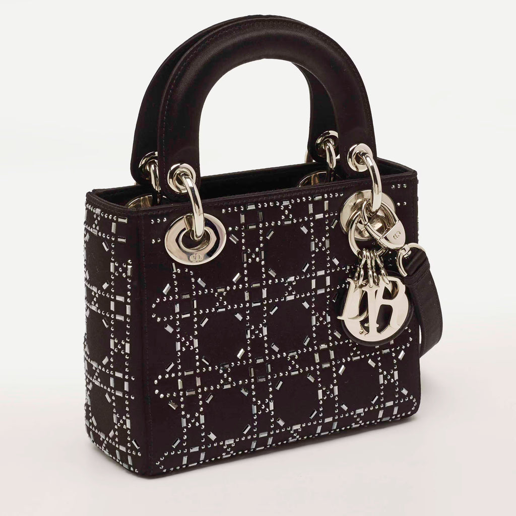 Dior Lady Dior Crystal Mini Black Cannage Satin Tote