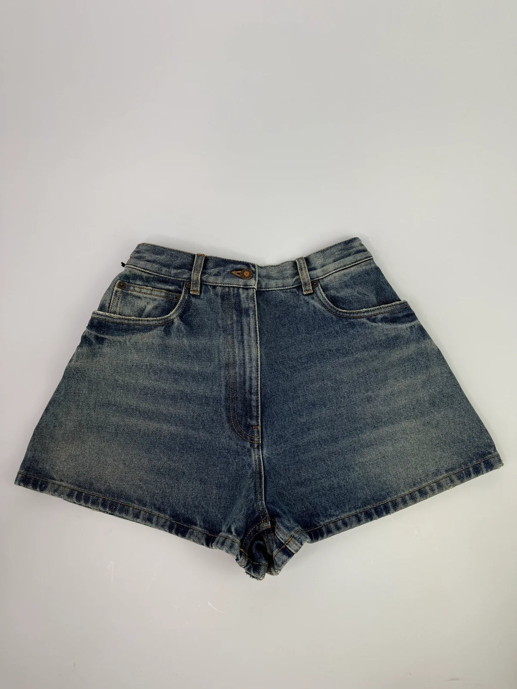PRADA LOGO DENIM SHORTS (SIZE 28 /UK 12)