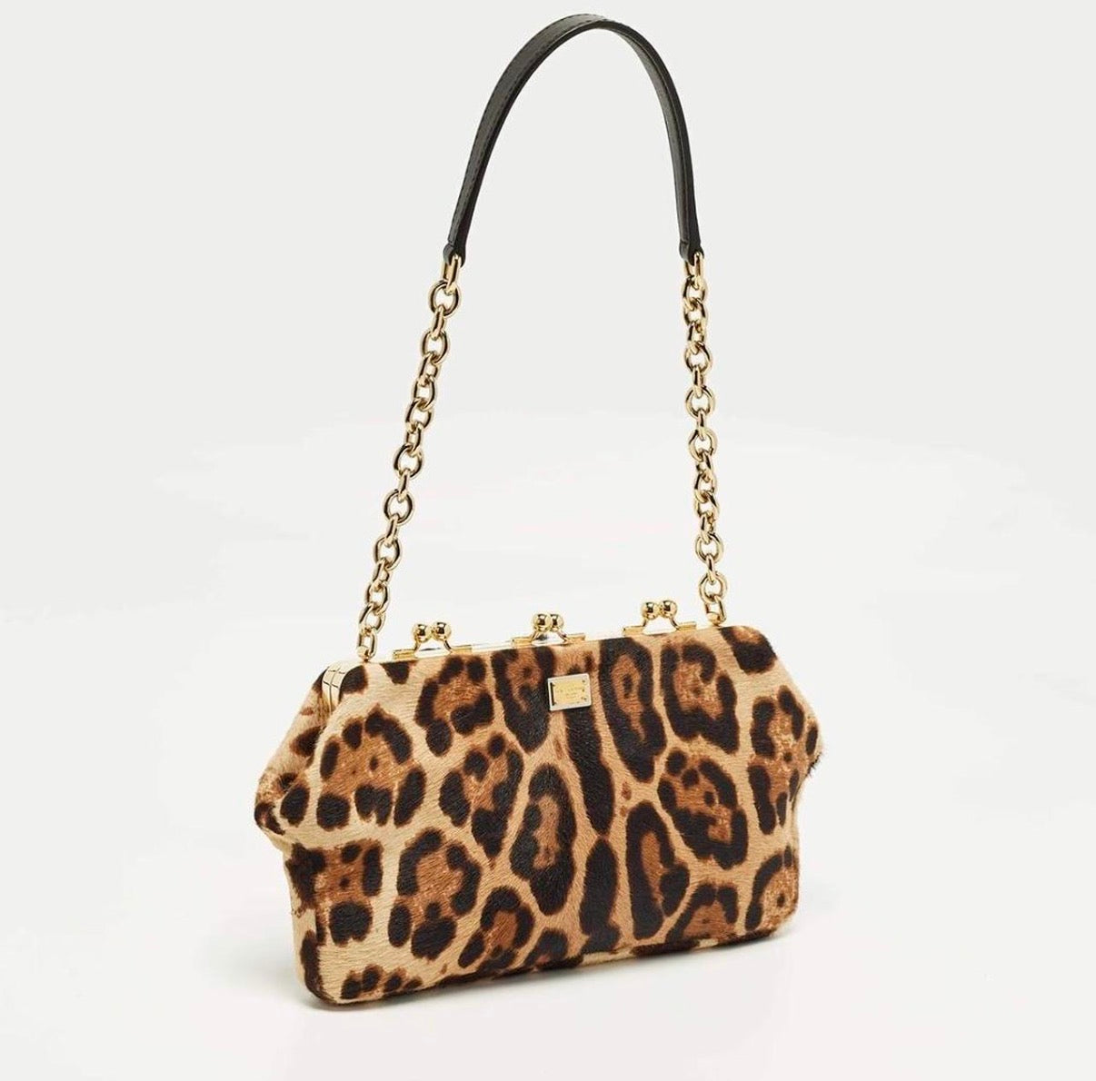 Dolce & Gabbana Miss Norma Brown/Beige Leopard Print Calf Hair Clutch