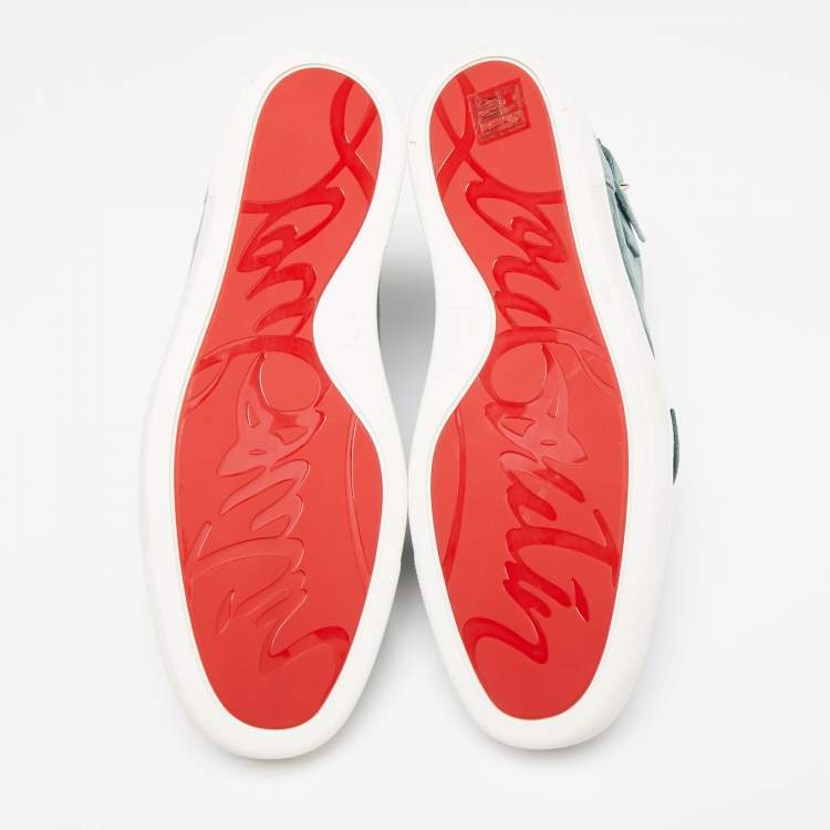 Christian Louboutin Teal Suede Nono Strap Belted Buckle Logo Hi-Top Sneakers Size 43.5