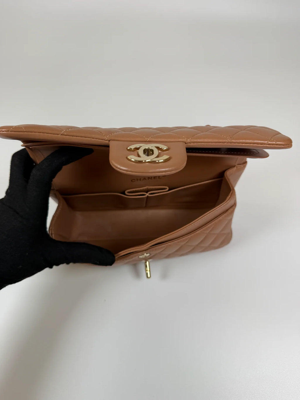 CHANEL SMALL CLASSIC DOUBLE FLAP IN BROWN LAMBSKIN LEATHER WITH GHW