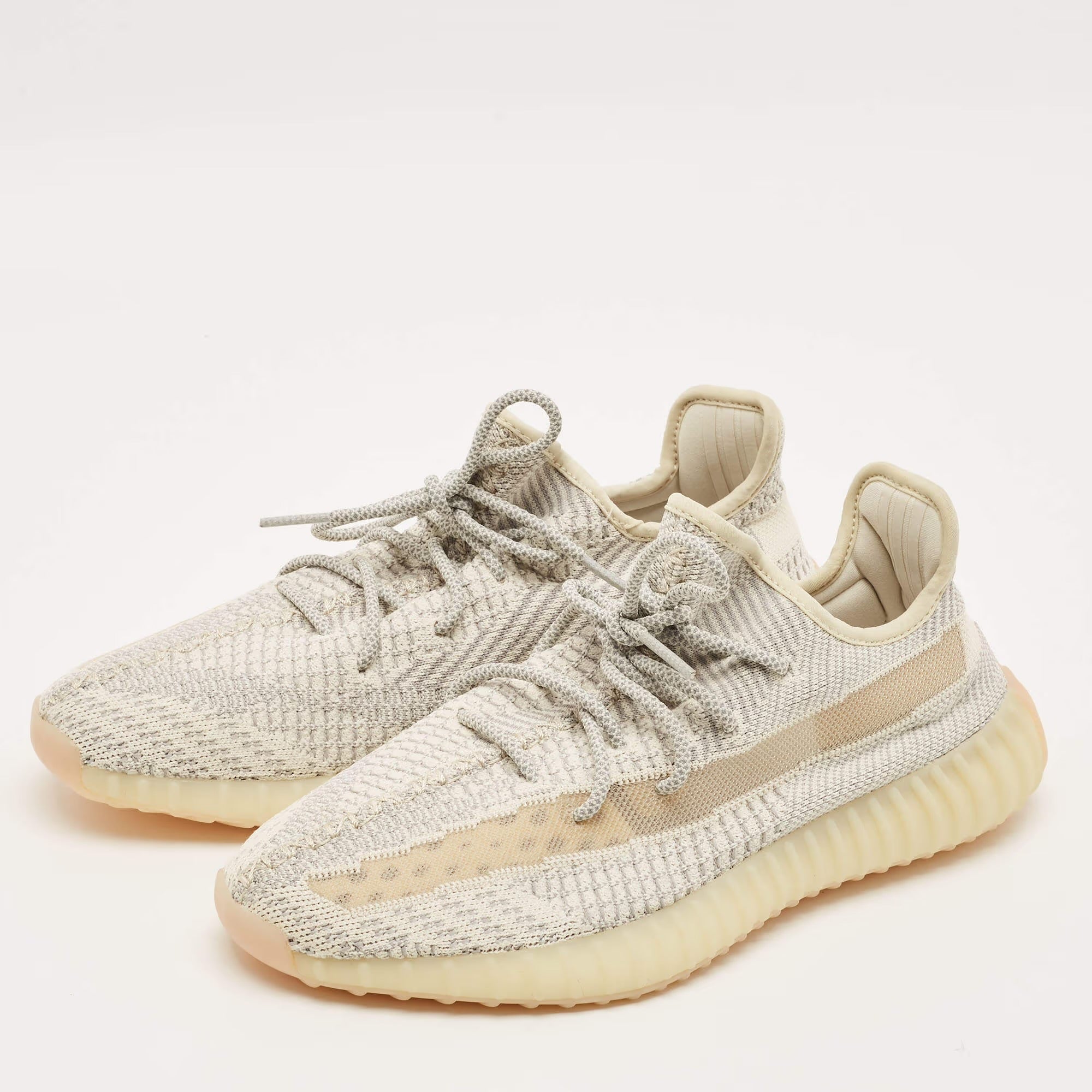 Yeezy x Adidas Boost 350 Natural V2 Size 45.5 Grey/White Knit Fabric Low Top Sneakers