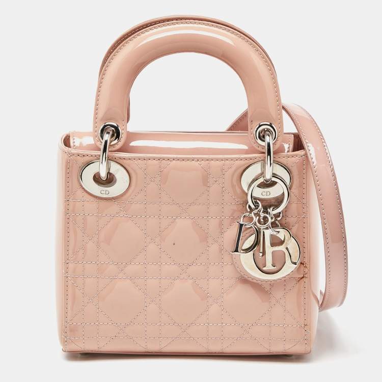Dior Pink Cannage Patent Leather Mini Lady Dior Tote