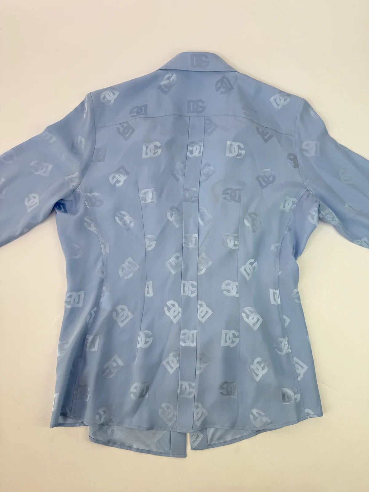 DOLCE & GABBANNA SILK JACQUARD SHIRT WITH ALL-OVER DG LOGO (SIZE 46/UK14)