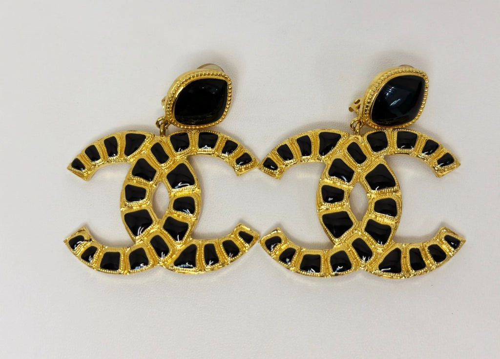 Chanel 2019 Egyptian Black Nile Jumbo CC Earrings