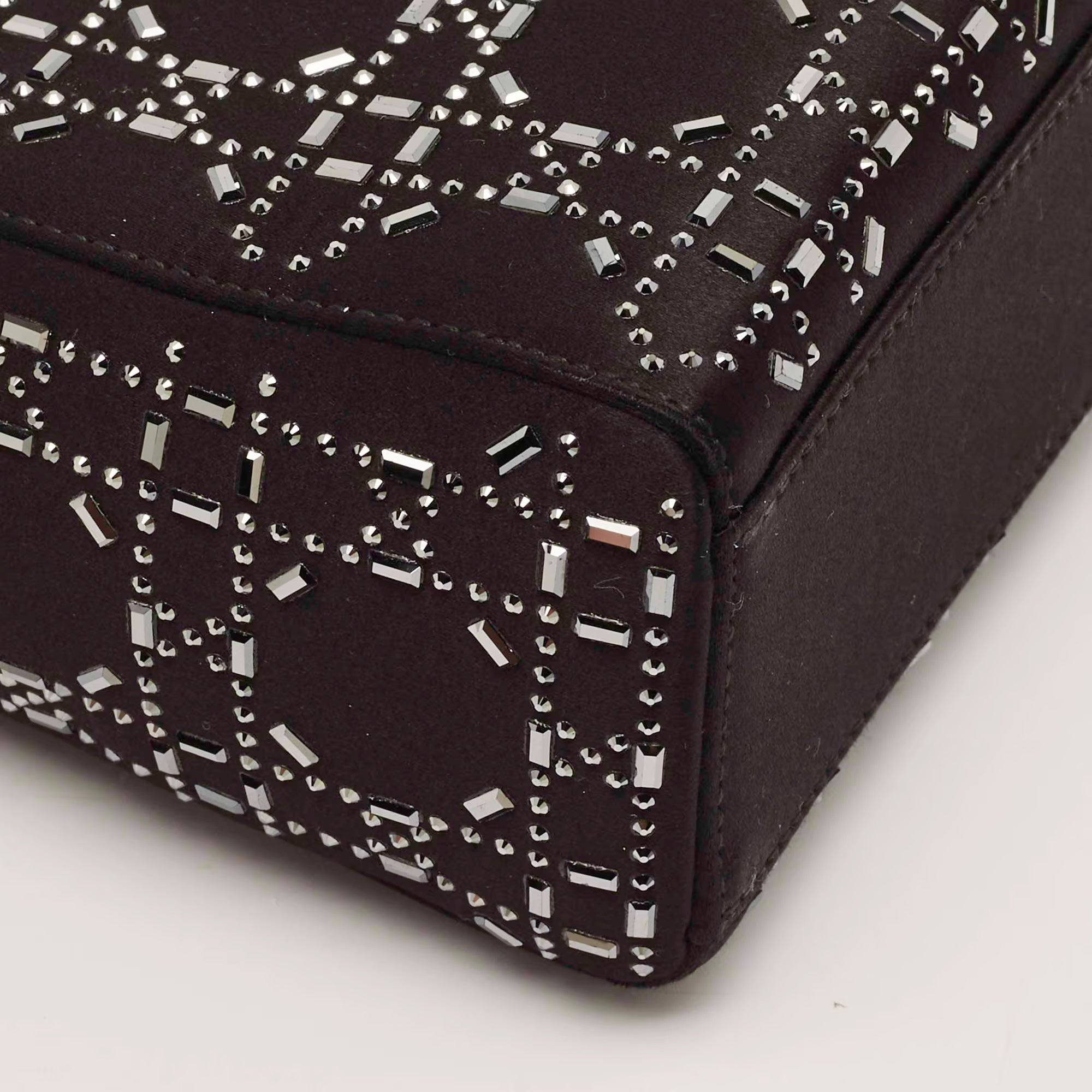 Dior Lady Dior Crystal Mini Black Cannage Satin Tote
