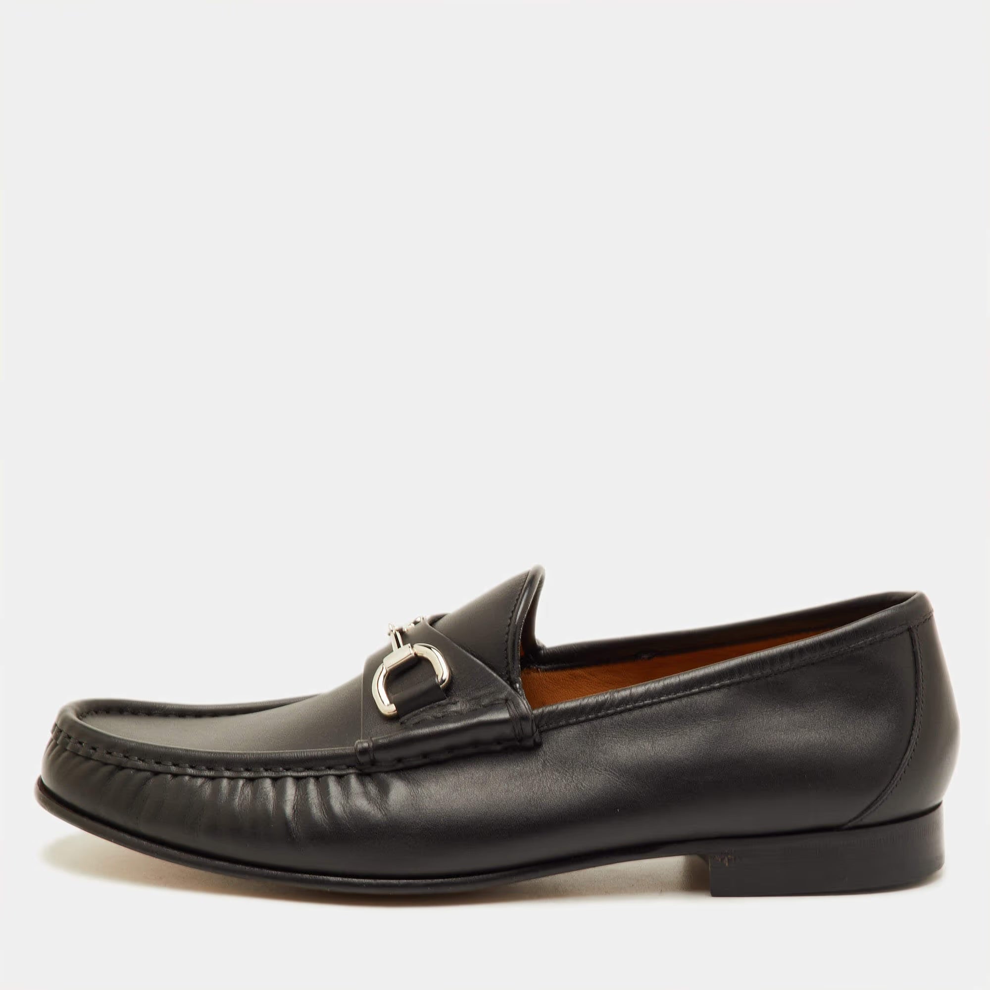 Gucci Horsebit Size 41.5 Black Leather Slip On Loafers