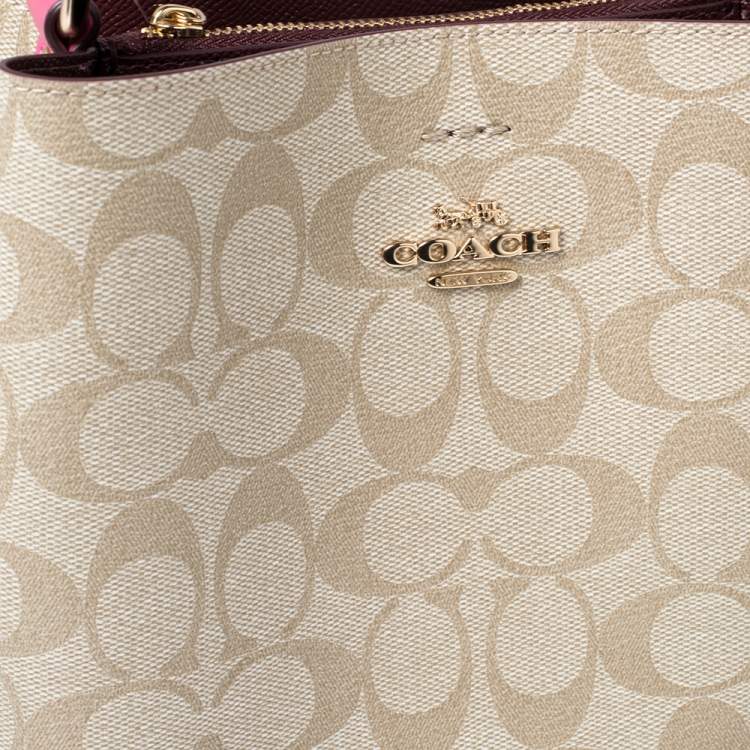 Coach Beige/Pink Signature Coated Canvas and Leather Small Town Bucket Bag