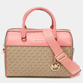 Michael Kors Tea Rose/Beige Signature Coated Canvas Medium Travel Duffle Bag