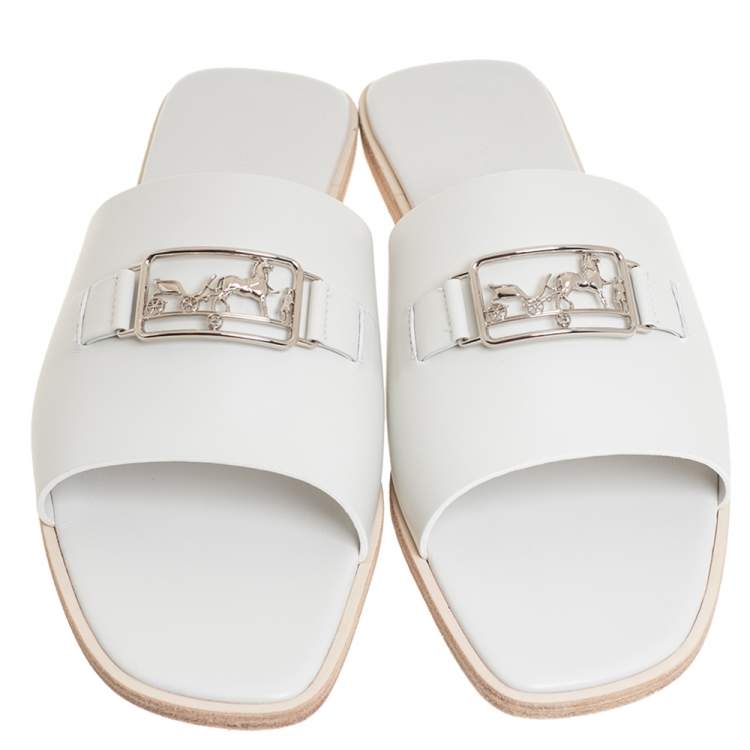 Hermès White Leather Villa Sandals Size 40.5