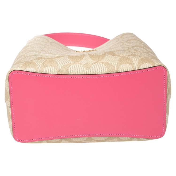 Coach Beige/Pink Signature Coated Canvas and Leather Small Town Bucket Bag