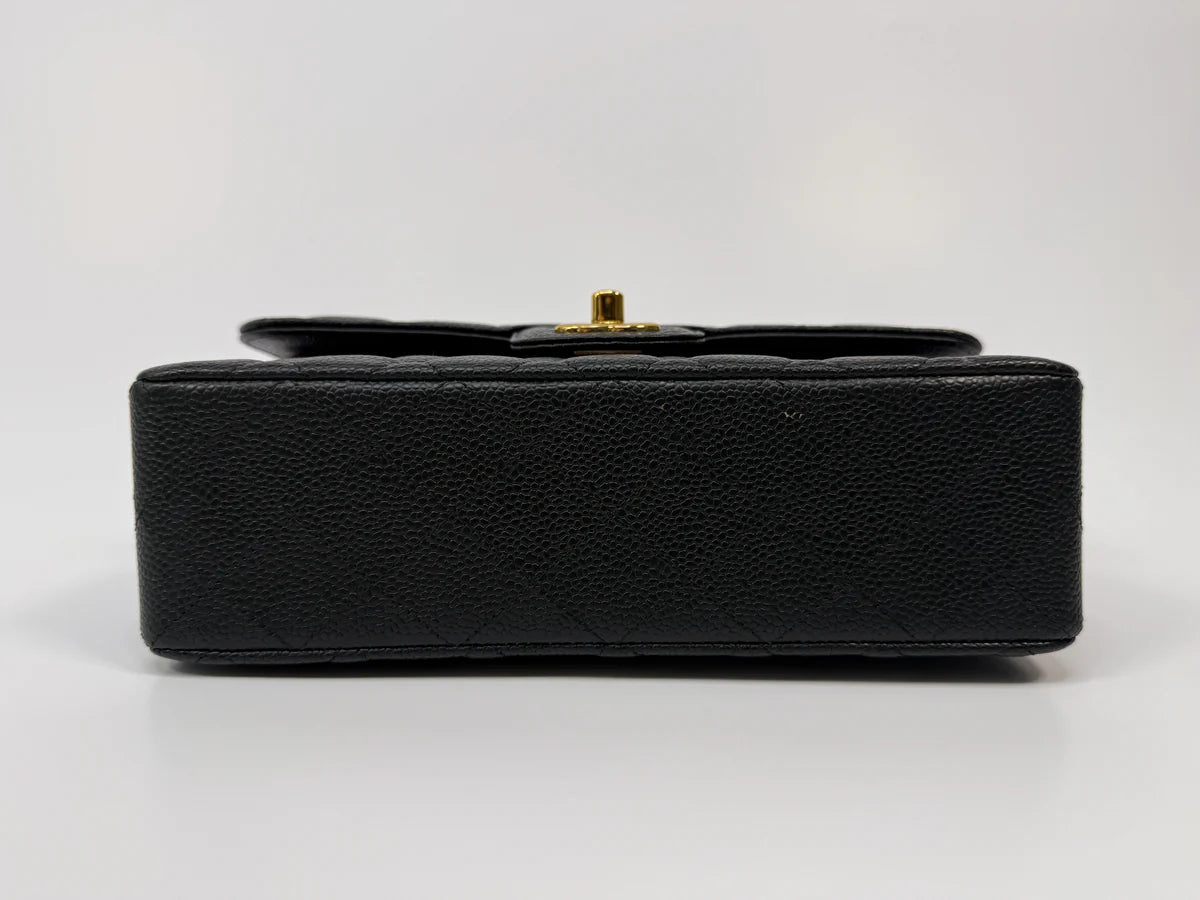 CHANEL SMALL CLASSIC DOUBLE FLAP IN BLACK CAVIAR LEATHER WITH GHW