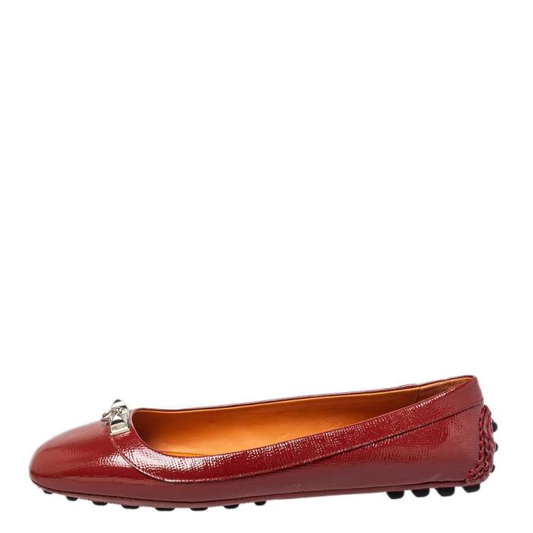 Hermes Red Patent Leather Liberty Ballet Flats Size 40
