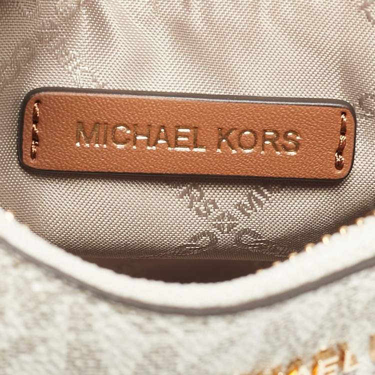 Michael Kors White/Brown Signature Coated Canvas and Leather Jet Set Charm Pochette Bag