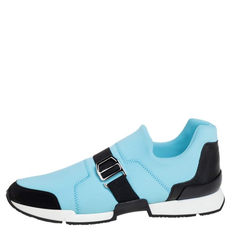 Hermes Blue/Black Neoprene And Suede Run Round Toe Sneakers Size 39