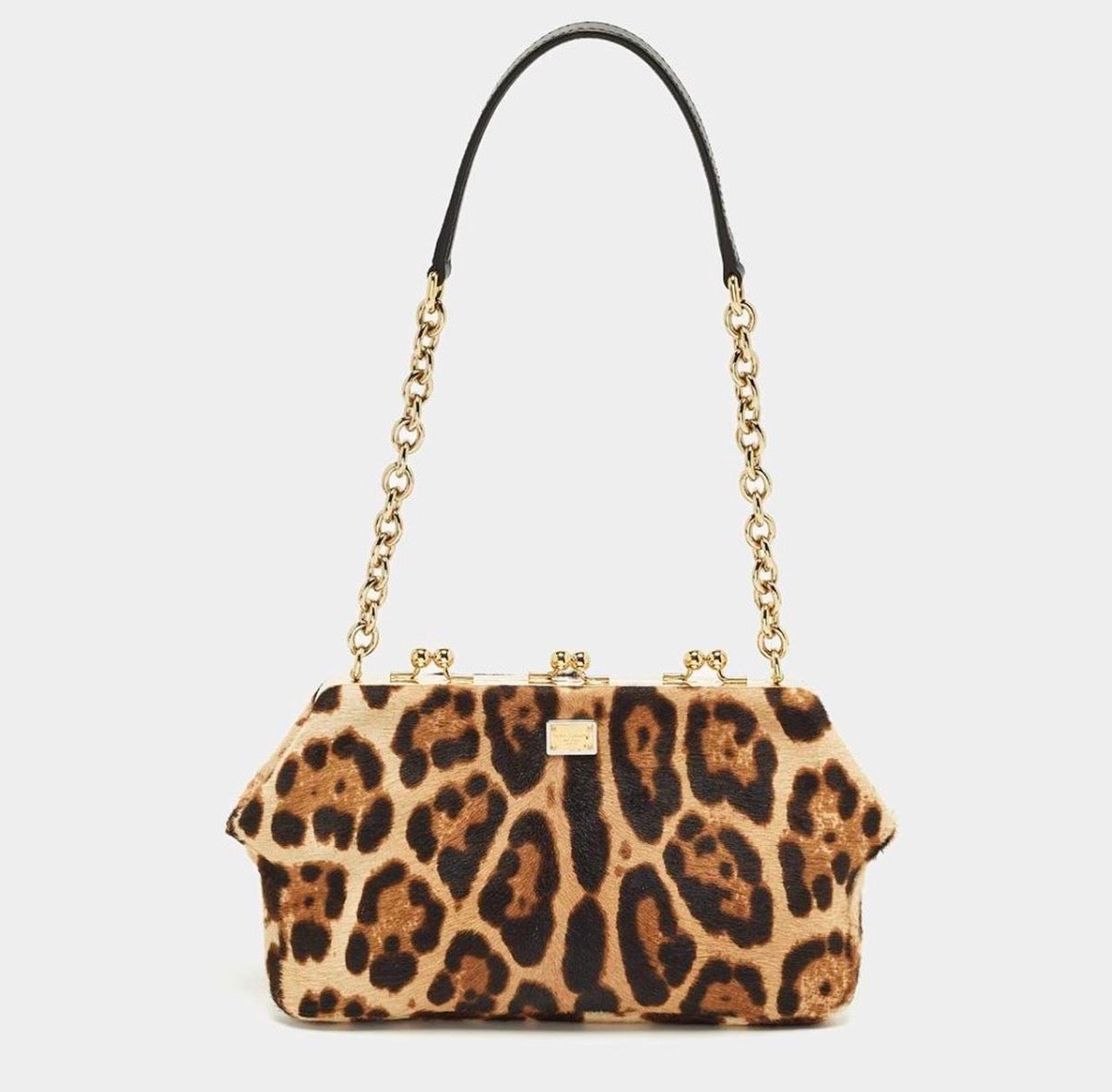 Dolce & Gabbana Miss Norma Brown/Beige Leopard Print Calf Hair Clutch