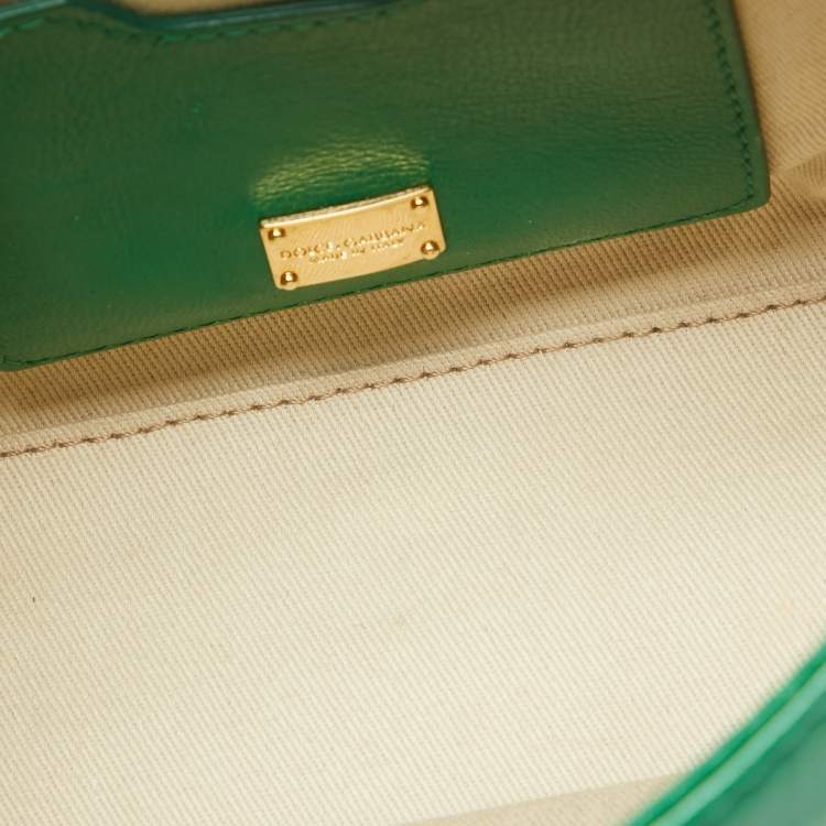 Dolce & Gabbana Green Leather Small Embroidered Miss Sicily Top Handle Bag