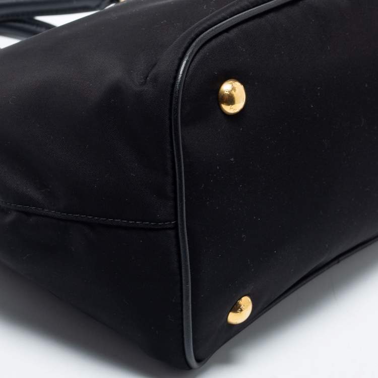 Prada Black Leather And Tessuto Tote