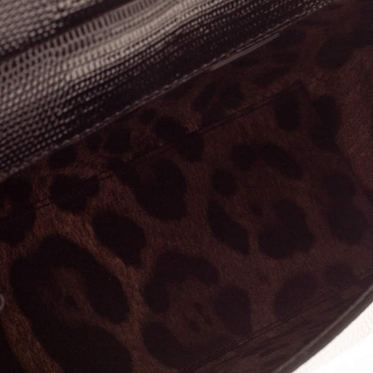 Dolce & Gabbana Black Lizard Embossed Leather Small Miss Sicily Top Handle Bag