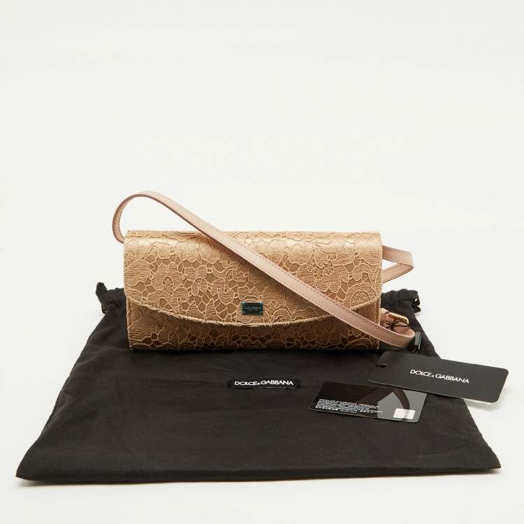 Dolce & Gabbana Beige Lace and Satin Sicily Flap Clutch