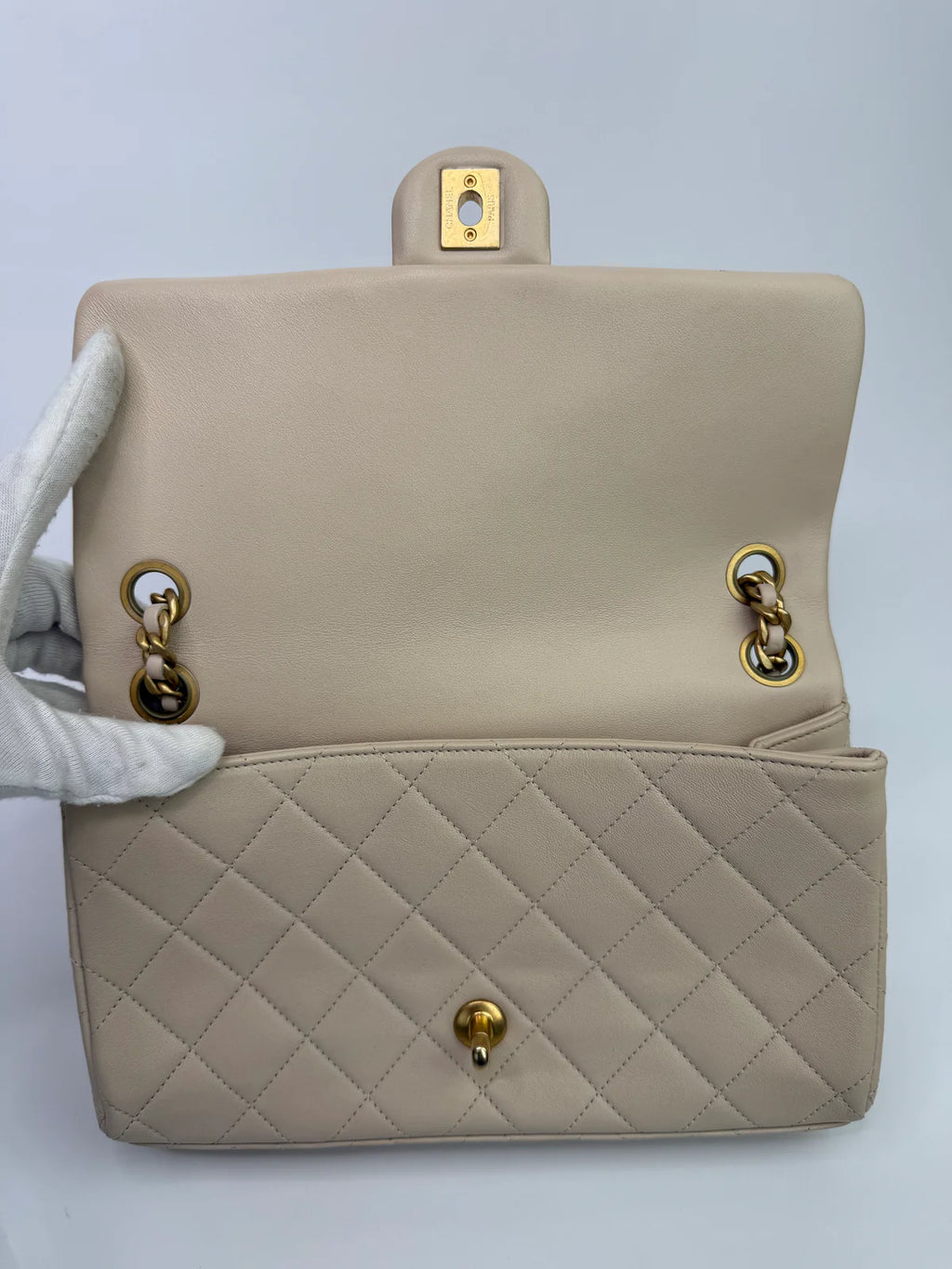 CHANEL MEDIUM QUILTED LAMBSKIN LOGO LETTERS TOUCH CHAIN FLAP BAG