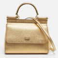 Dolce & Gabbana Gold Leather Small Miss Sicily Top Handle Bag