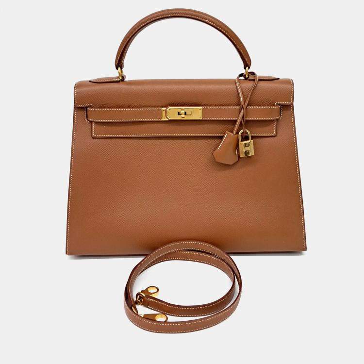 Hermes Brown Leather Outstitch Kelly 32
