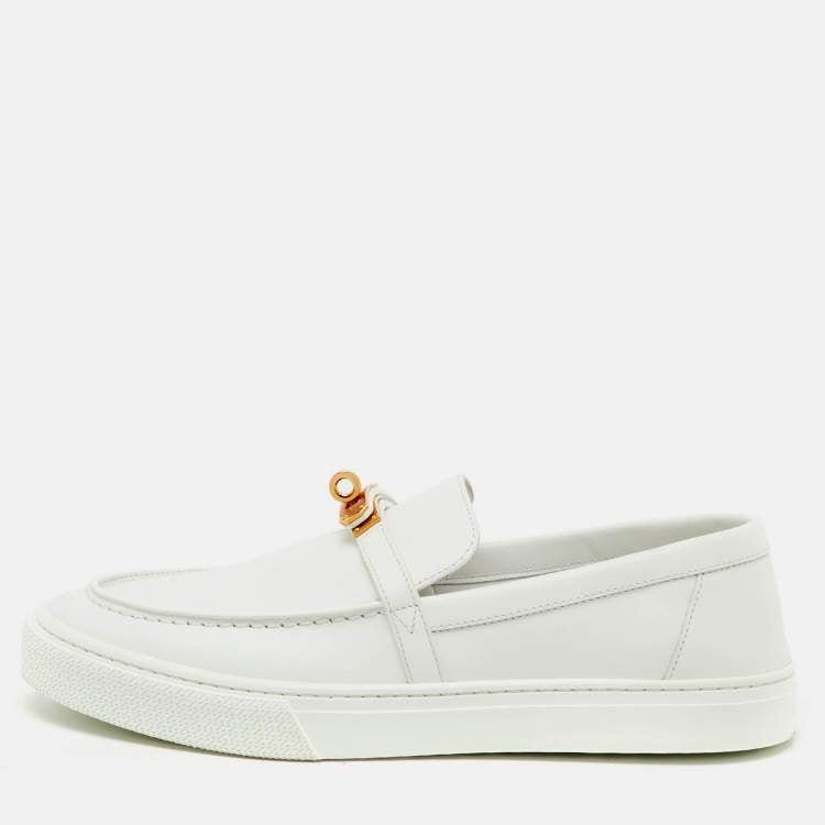 Hermes White Leather Game Slip On Sneakers Size 41