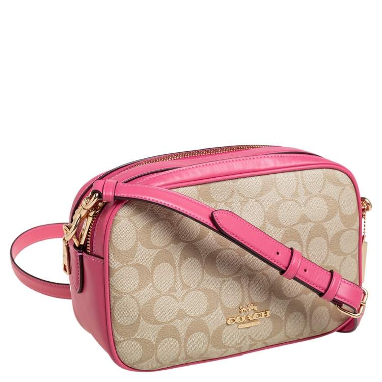 Coach Beige/Pink Signature Coated Canvas and Leather Jes Crossbody Bag
