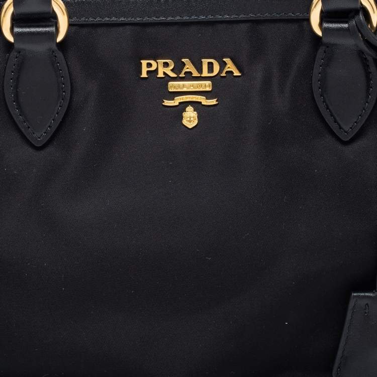 Prada Black Leather And Tessuto Tote