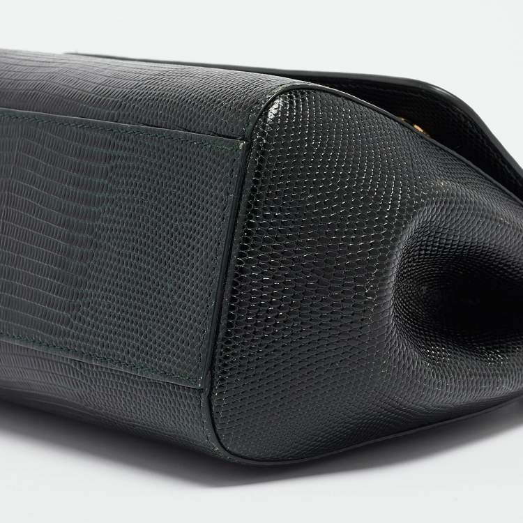 Dolce & Gabbana Green Lizard Embossed Leather Small Miss Sicily Top Handle Bag