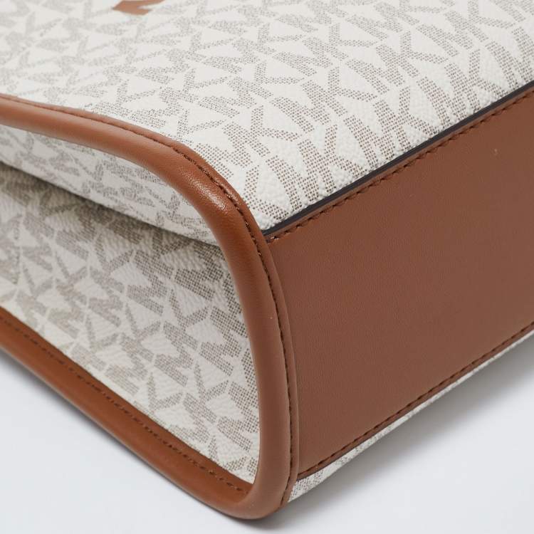 Michael Kors Brown/Beige Logo Jacquard Fabric and Faux Leather Small Mirella Tote