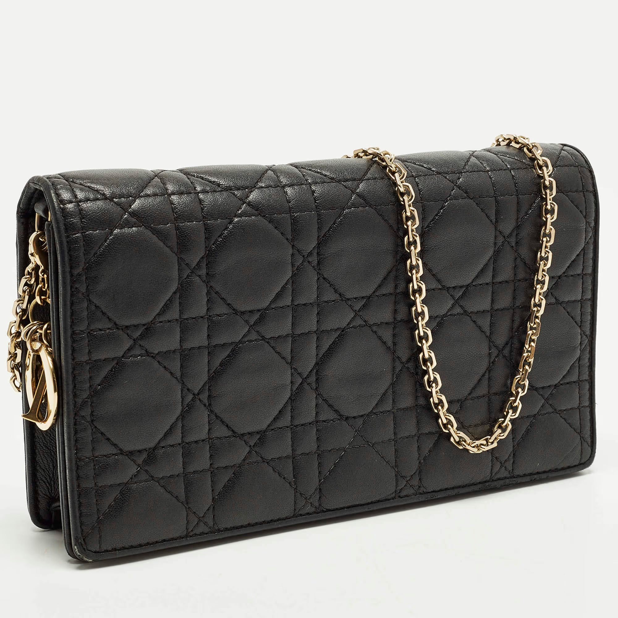 Dior Lady Dior Black Cannage Leather Chain Pouch