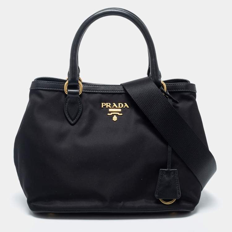 Prada Black Leather And Tessuto Tote