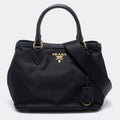 Prada Black Leather And Tessuto Tote