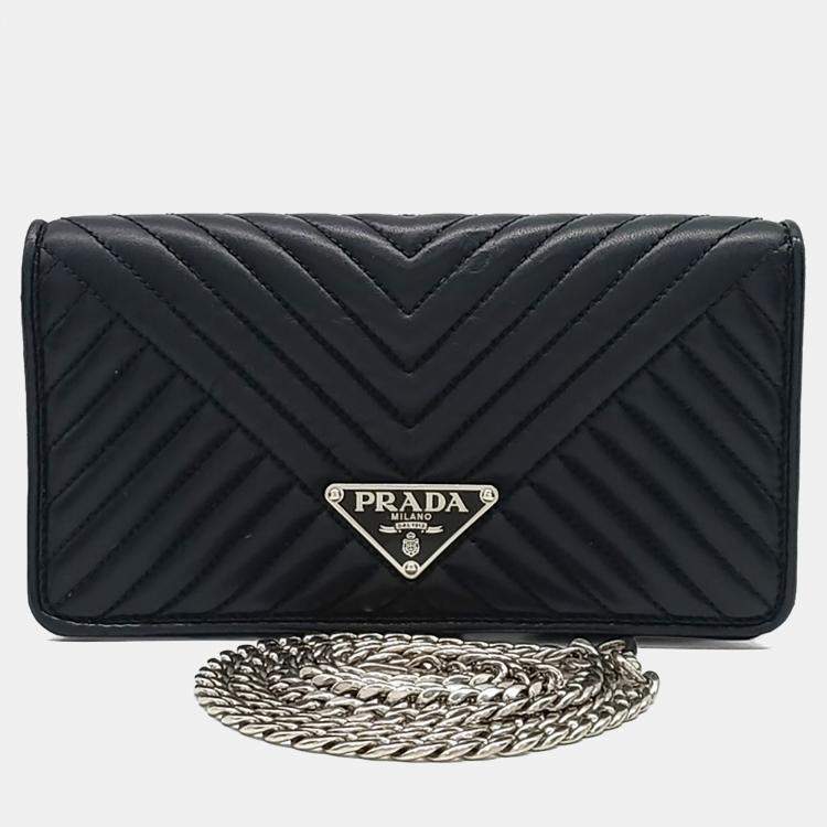 Prada Black Leather Napa Diagram Mini Chain Crossbody Bag