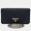 Prada Black Leather Napa Diagram Mini Chain Crossbody Bag
