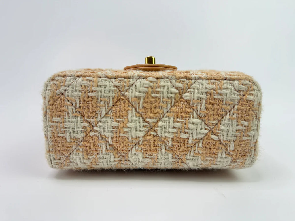 CHANEL MINI SQUARE FLAP WITH TOP HANDLE ANTIQUE GOLD HARDWARE