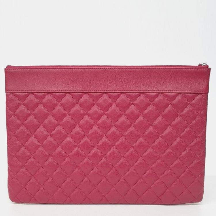 Chanel Pink Leather Mademoiselle Clutch