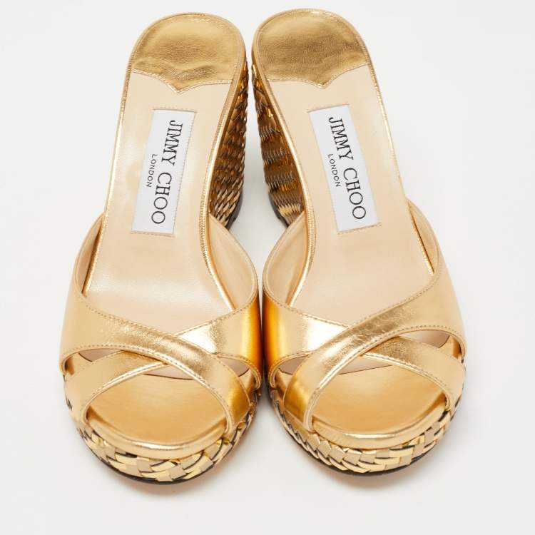 Jimmy Choo Metallic Gold Leather Prima Sandals Size 36