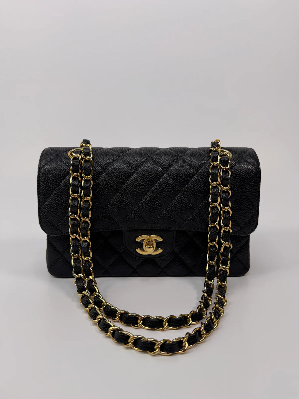 CHANEL SMALL CLASSIC DOUBLE FLAP IN BLACK CAVIAR LEATHER WITH GHW