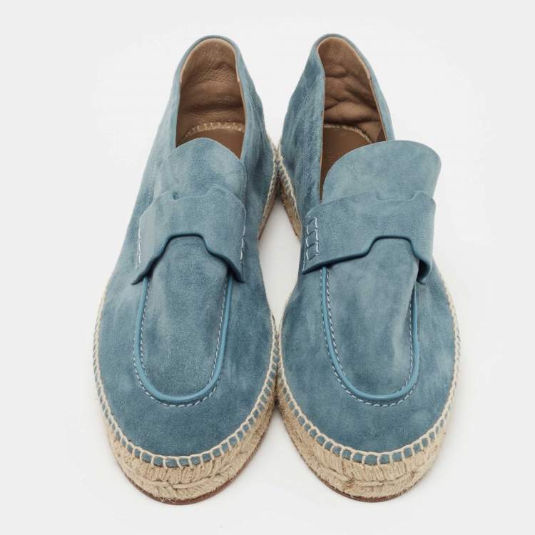 Hermes Blue Suede Trip Espadrille Flats Size 41