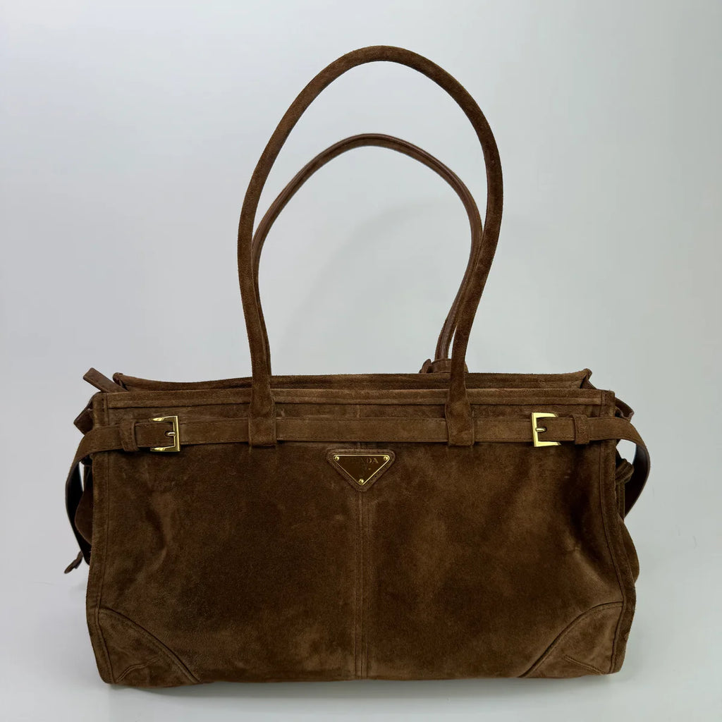 PRADA LARGE BONNIE SUEDE HANDBAG
