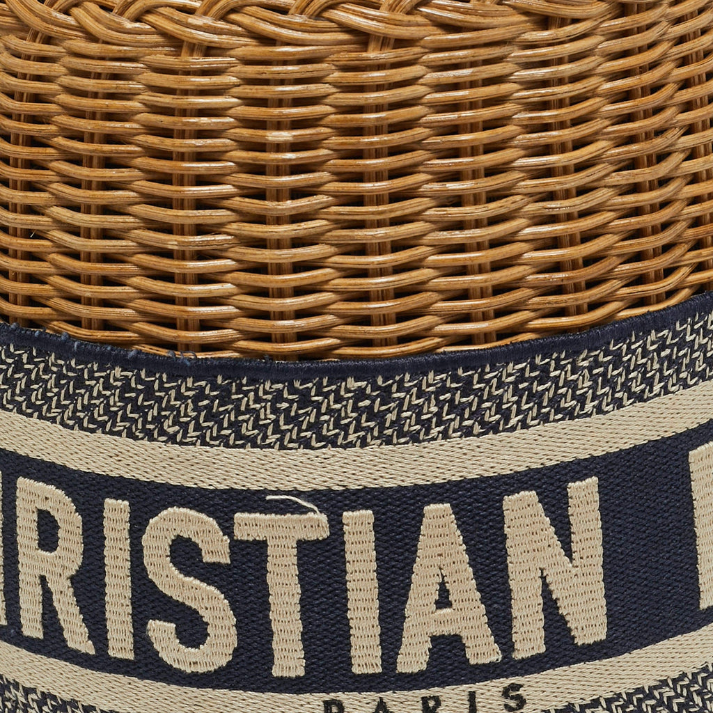 Dior Wicker Drawstring Navy Blue Oblique Canvas and Rattan Bucket Bag